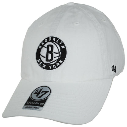 47 Brand | Brooklyn Nets NBA Clean Up Strapback Baseball Cap Dad Hat | 204210 | lead | WHITE