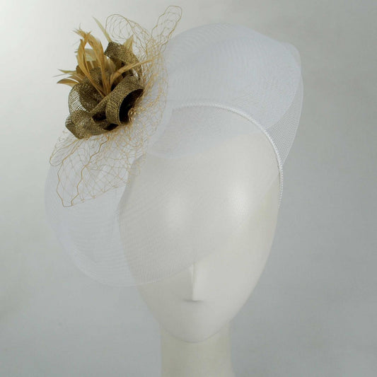 Kathy Jeanne | Petite Couronne Fascinator | 122458 | front | WHITE/TAN