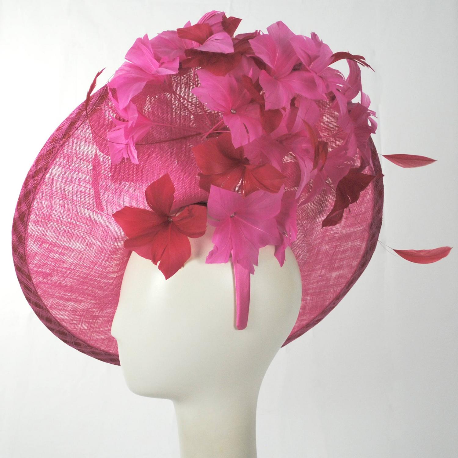 Emma B by Giovannio | Gingham Sinamay Straw Fascinator Hat | 122628 | profile | PINK RASPBERRY