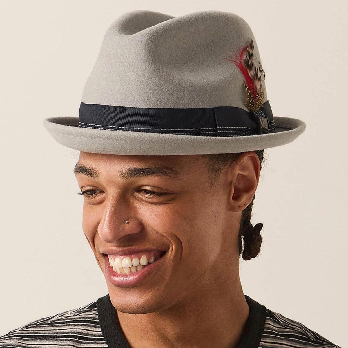 BRIXTON HATS | Gain Wool Felt Fedora Hat | 135600 | lsmone | LIGHT GREY/MIDNIGHT