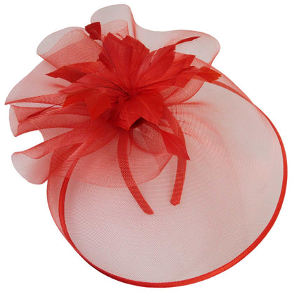 Sophia | Veiled Floral and Feather Mesh Fascinator Hat | 122903 | lead | RED
