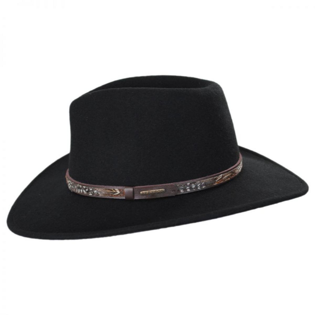 Stetson | Linwood Crushable Wool Felt Outback Hat | 130682 | profile | BLACK