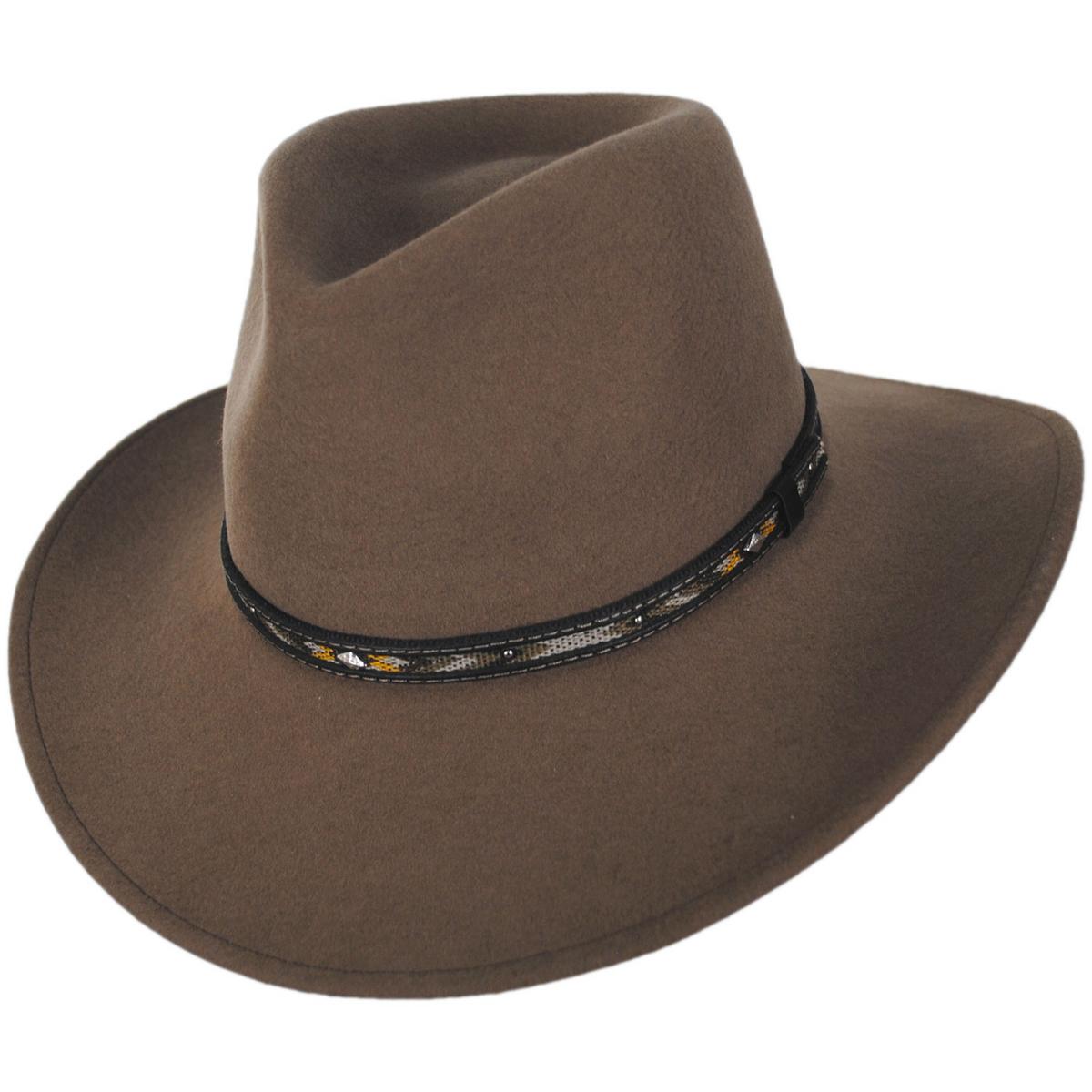 Bigalli | Coltrane Crushable Merino Wool Felt Outback Hat | 131406 | lead | KHAKI