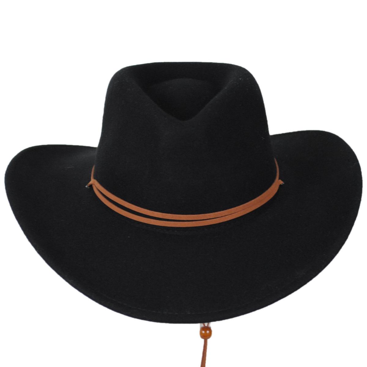 Jaxon Hats | Crushable Wool Felt Chincord Outback Hat | 132002 | front | BLACK