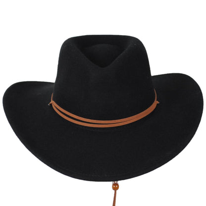 Jaxon Hats | Crushable Wool Felt Chincord Outback Hat | 132002 | front | BLACK