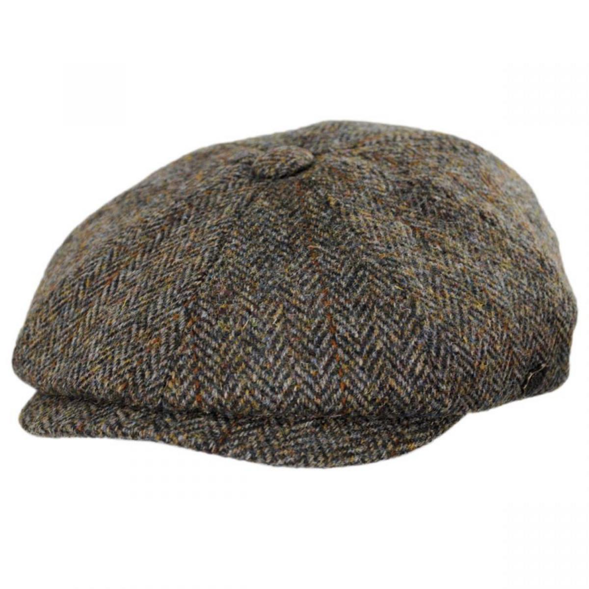 Failsworth | Harris Tweed Overcheck Herringbone Wool Newsboy Cap | 177915 | lead | TAUPE