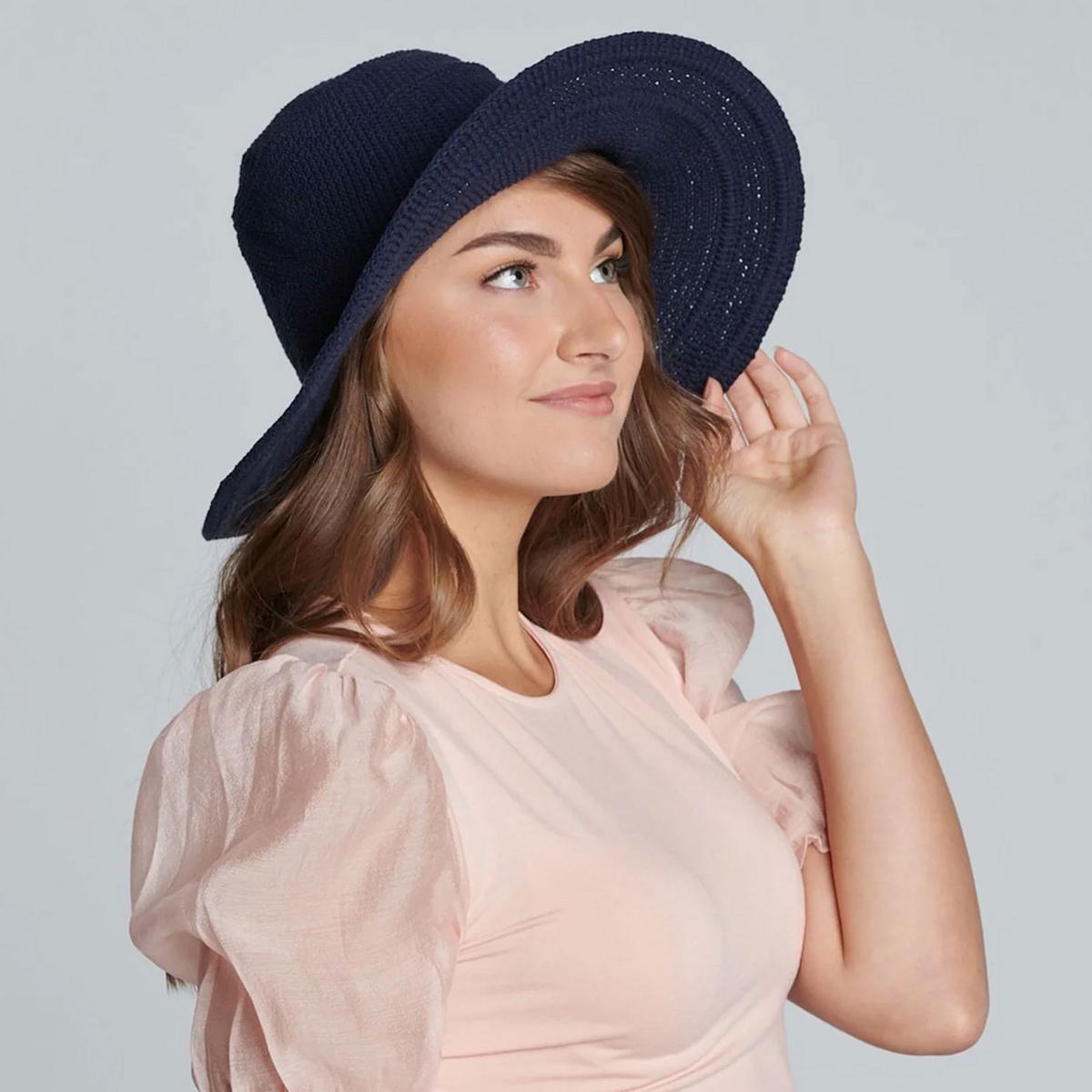 San Diego Hat Company | Bali Cotton Crochet Sun Hat  | 108934 | lsftwo | NAVY