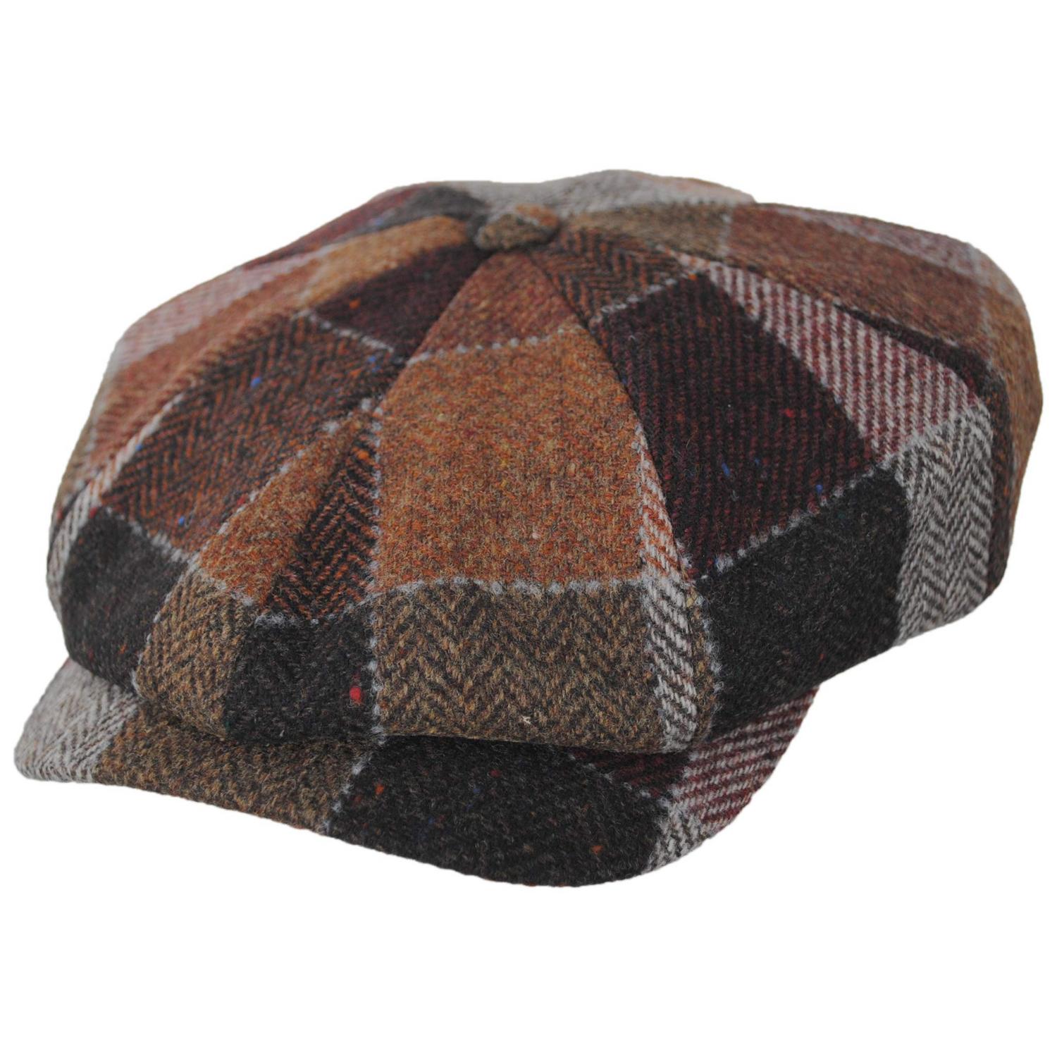 Wigens Caps | Patchwork Donegal Tweed Wool Retro Newsboy Cap | 161979 | lead | RUST