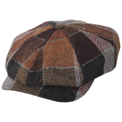 Wigens Caps | Patchwork Donegal Tweed Wool Retro Newsboy Cap | 161979 | lead | RUST