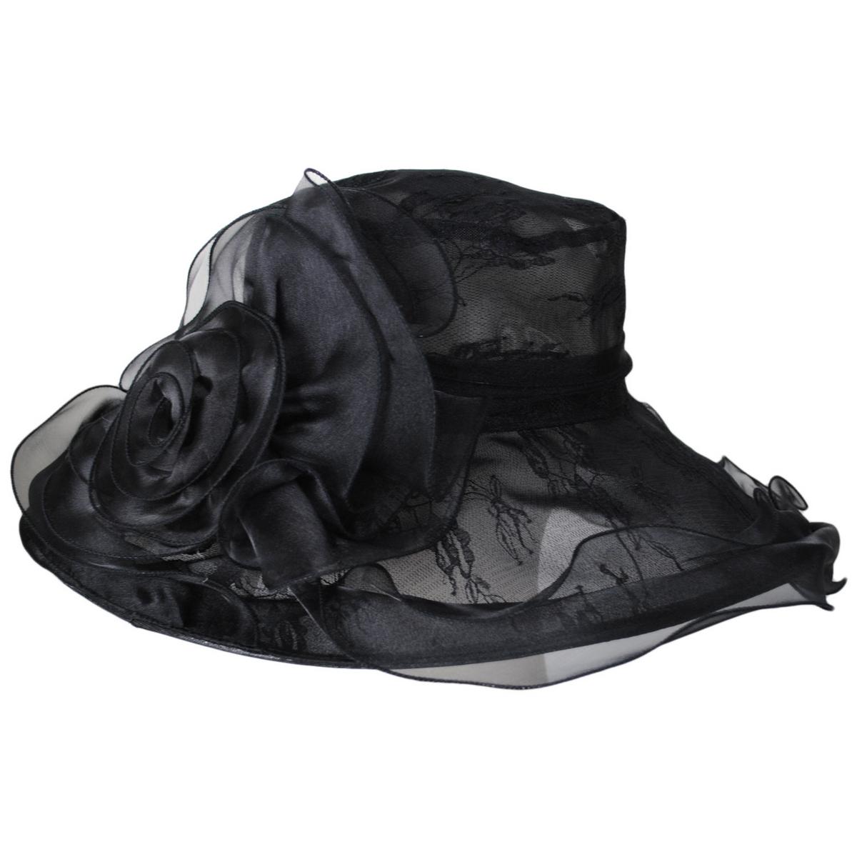 San Diego Hat Company | Organza Lace Boater Dress Hat | 121051 | profile | BLACK