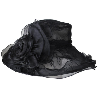 San Diego Hat Company | Organza Lace Boater Dress Hat | 121051 | profile | BLACK