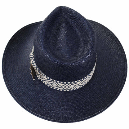 Stetson | Pemberton Shantung Straw Fedora Hat | 127068 | top | NAVY