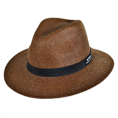 Panama Jack | Ribbon Toyo Straw Safari Fedora Hat | 126399 | lead | BROWN