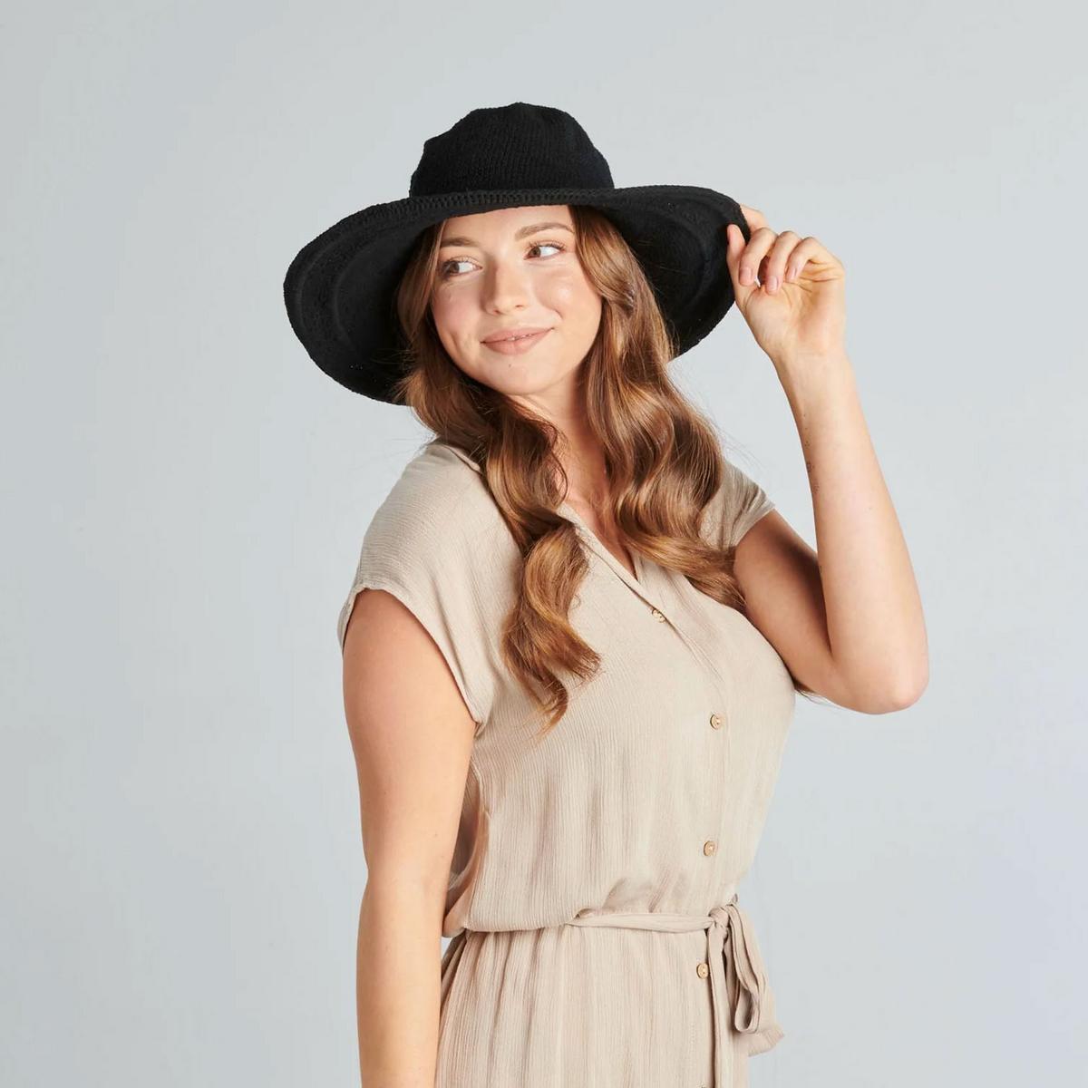 San Diego Hat Company | Bali Cotton Crochet Sun Hat  | 108934 | lsftwo | BLACK