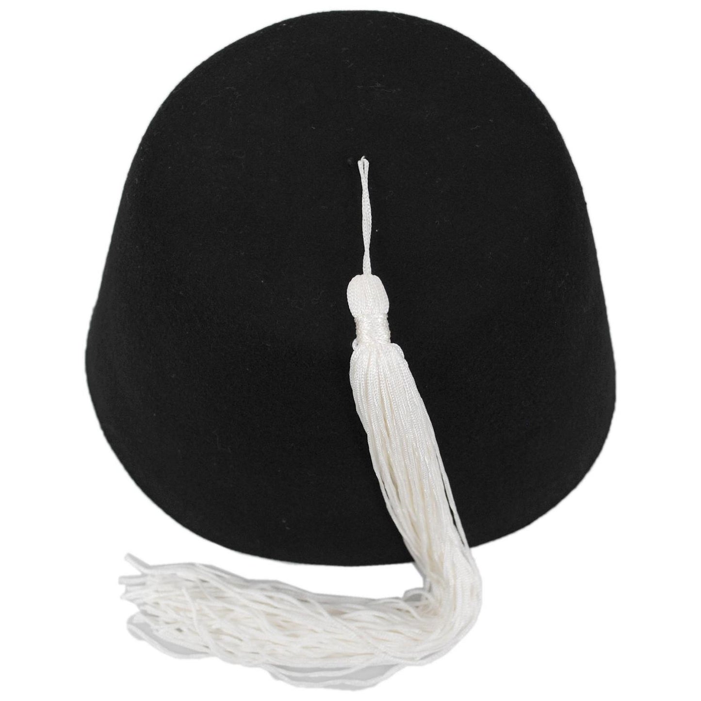 Village Hat Shop | Black Wool Fez with White Tassel | 193316 | top | BLACK