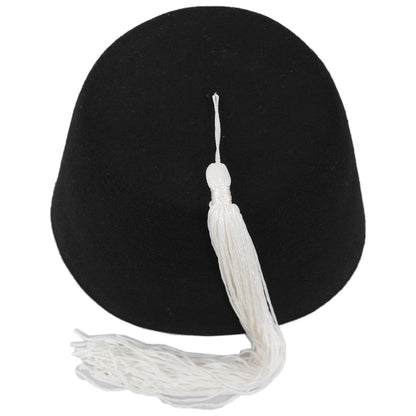 Village Hat Shop | Black Wool Fez with White Tassel | 193316 | top | BLACK