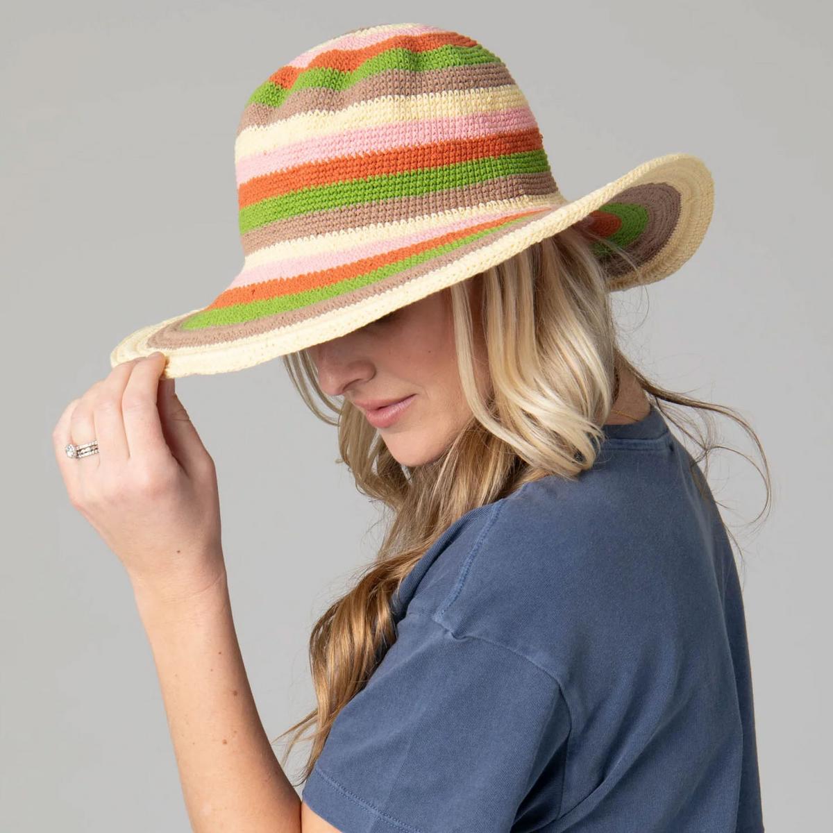 San Diego Hat Company | Java Striped Cotton Crochet Sun Hat | 108935 | lsfone | MULTI STRIPE
