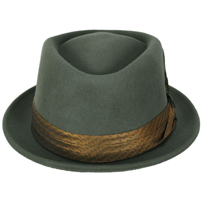 BRIXTON HATS | Stout Wool Felt Diamond Crown Fedora Hat | 135602 | front | LIGHT MOSS/COFFEE DIAMOND
