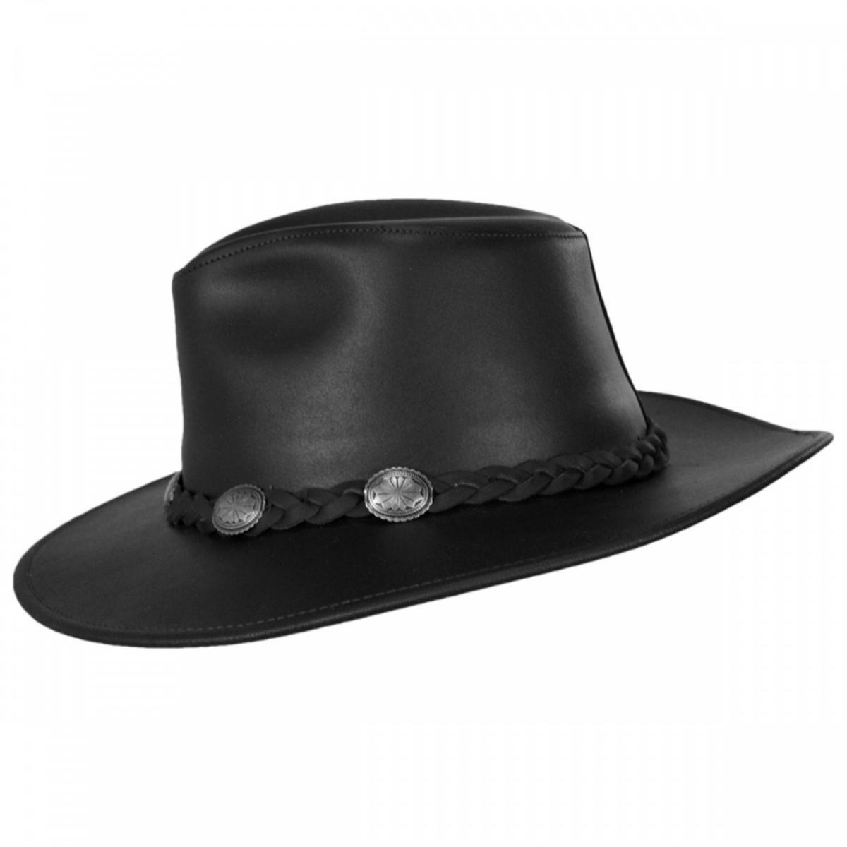 Henschel | Dude Braid Conch Leather Outback Hat | 140300 | profile | BLACK