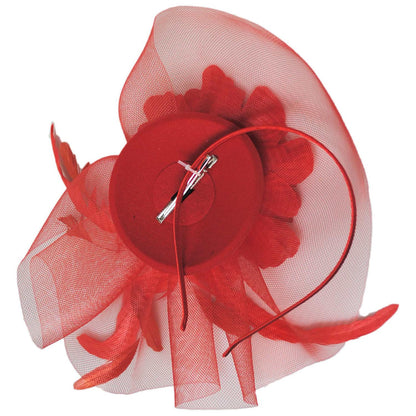 Sophia | Peony and Feathers Fascinator Hat | 122907 | under | RED