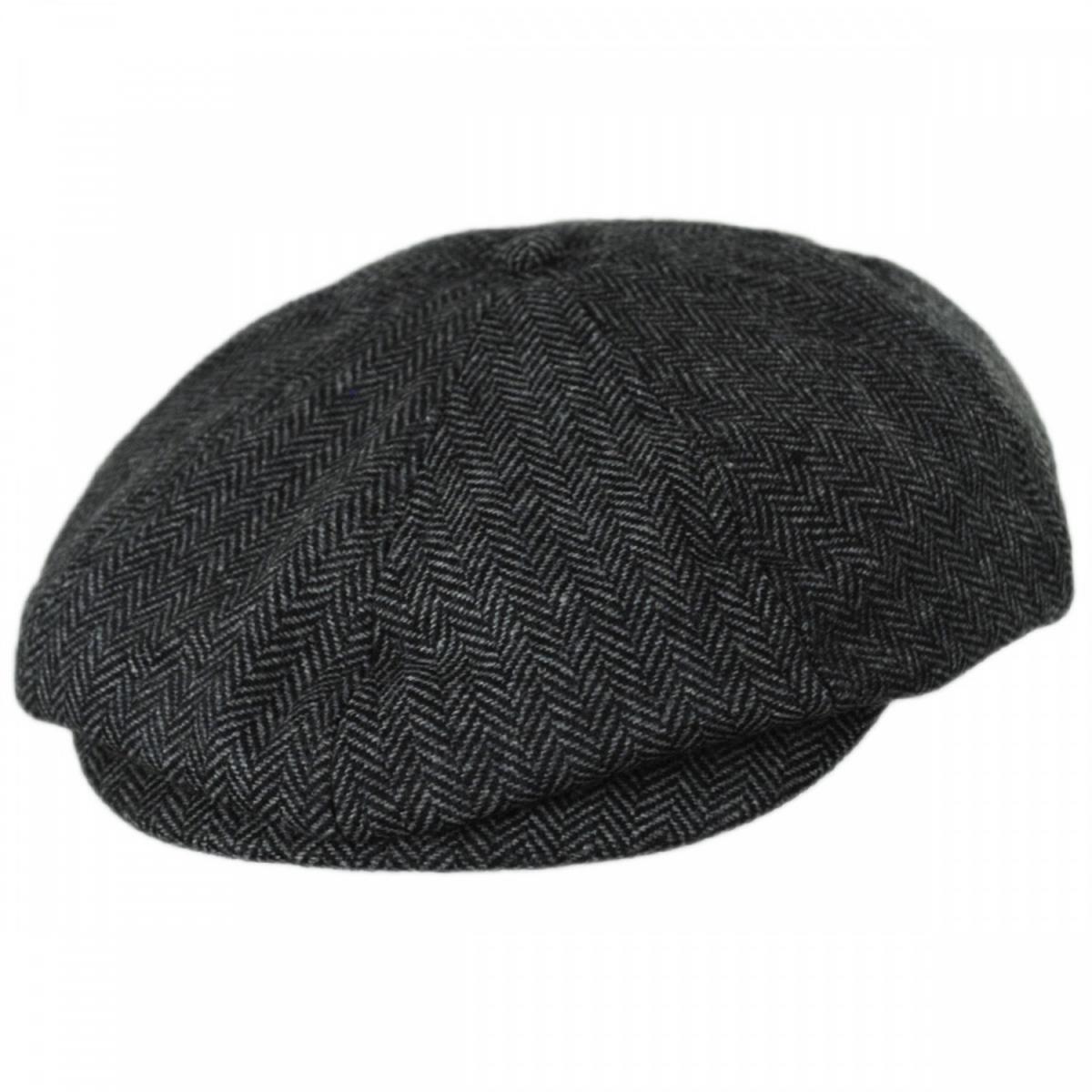 BRIXTON HATS | Brood Herringbone Wool Blend Newsboy Cap | 161512 | lead | GREY/BLACK