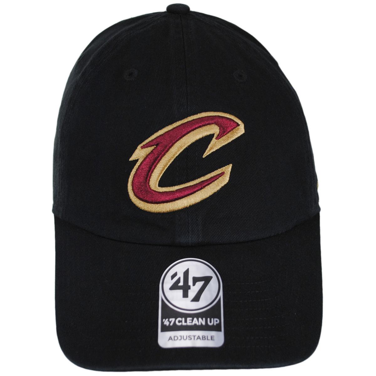 47 Brand | Cleveland Cavaliers NBA Clean Up Strapback Baseball Cap Dad Hat | 204001 | front | BLACK