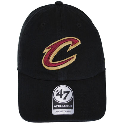 47 Brand | Cleveland Cavaliers NBA Clean Up Strapback Baseball Cap Dad Hat | 204001 | front | BLACK