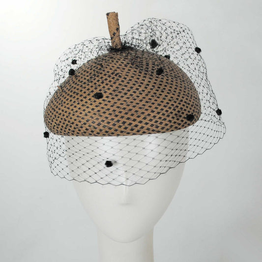 Kathy Jeanne | Toyo Straw Beret with Veil | 100722 | front | TOBACCO MIX