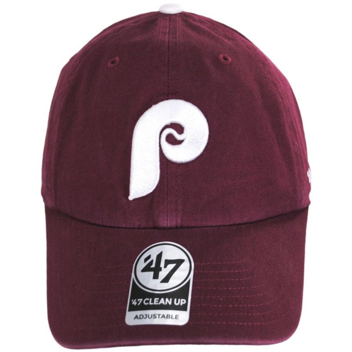 47 Brand | Philadelphia Phillies MLB Clean Up Strapback Baseball Cap Dad Hat | 203370 | front | BURGUNDY