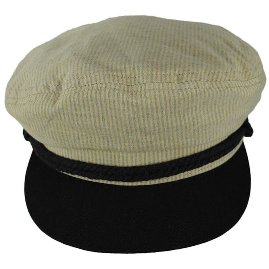 BRIXTON HATS | Cotton Stripe Fiddler Fisherman Cap | 181308 | front | KHAKI STRIPE/WASHED BLACK