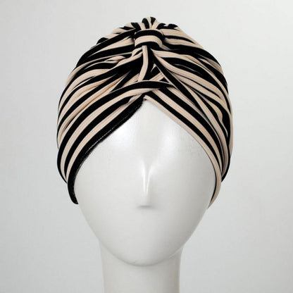 Jeanne Simmons | Striped Soft Poly Turban | 106531 | front | TAN
