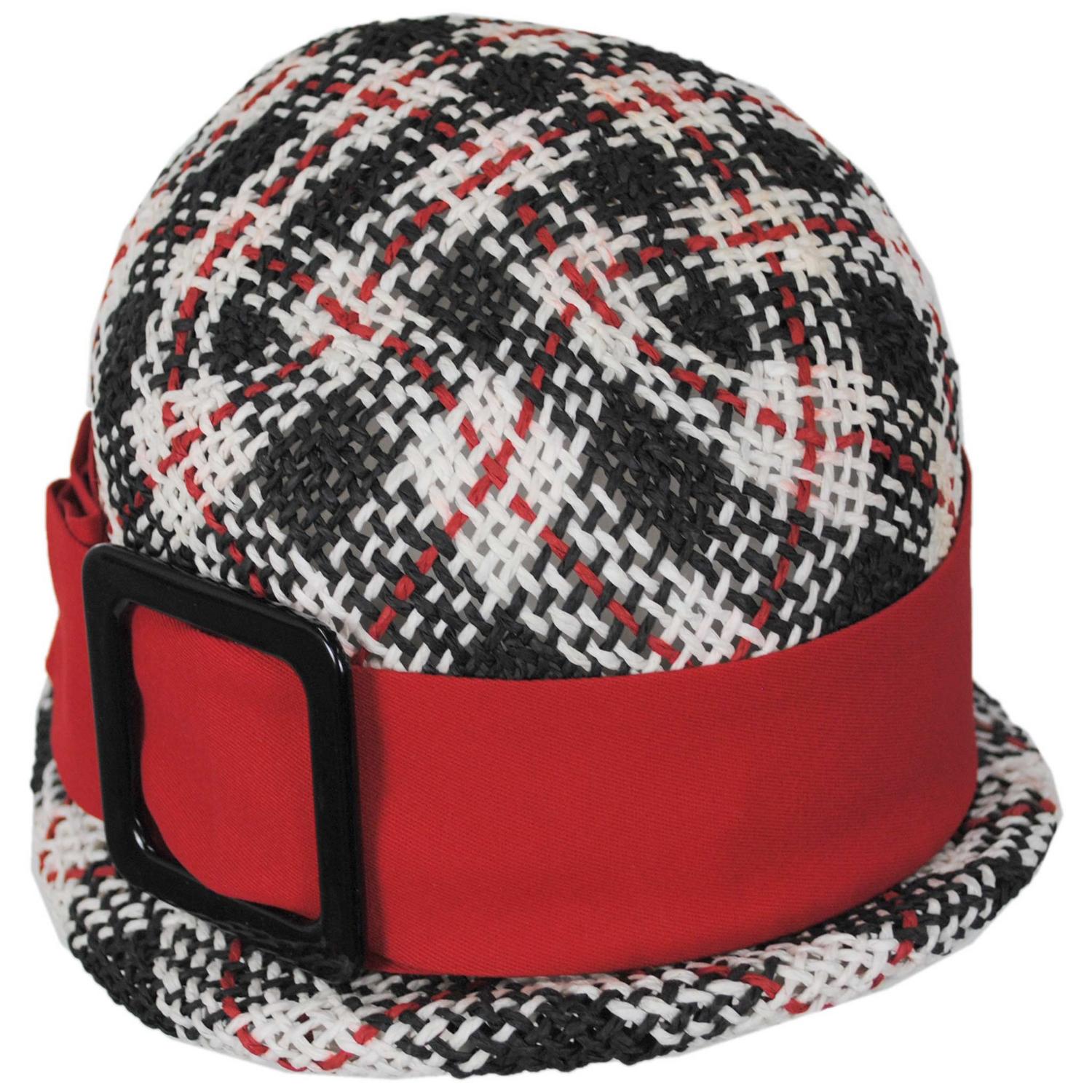 Kathy Jeanne | Tartan Toyo Straw Cloche Hat | 100714 | lead | TARTAN/RED