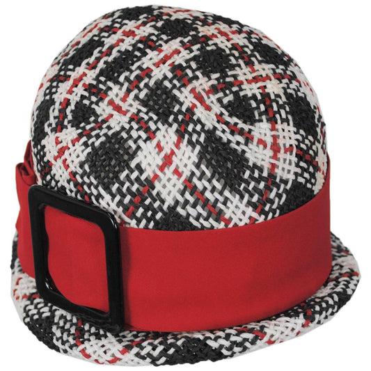Kathy Jeanne | Tartan Toyo Straw Cloche Hat | 100714 | lead | TARTAN/RED
