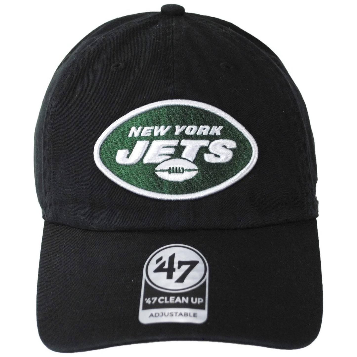 47 Brand | New York Jets NFL Clean Up Strapback Baseball Cap Dad Hat | 203700 | front | BLACK