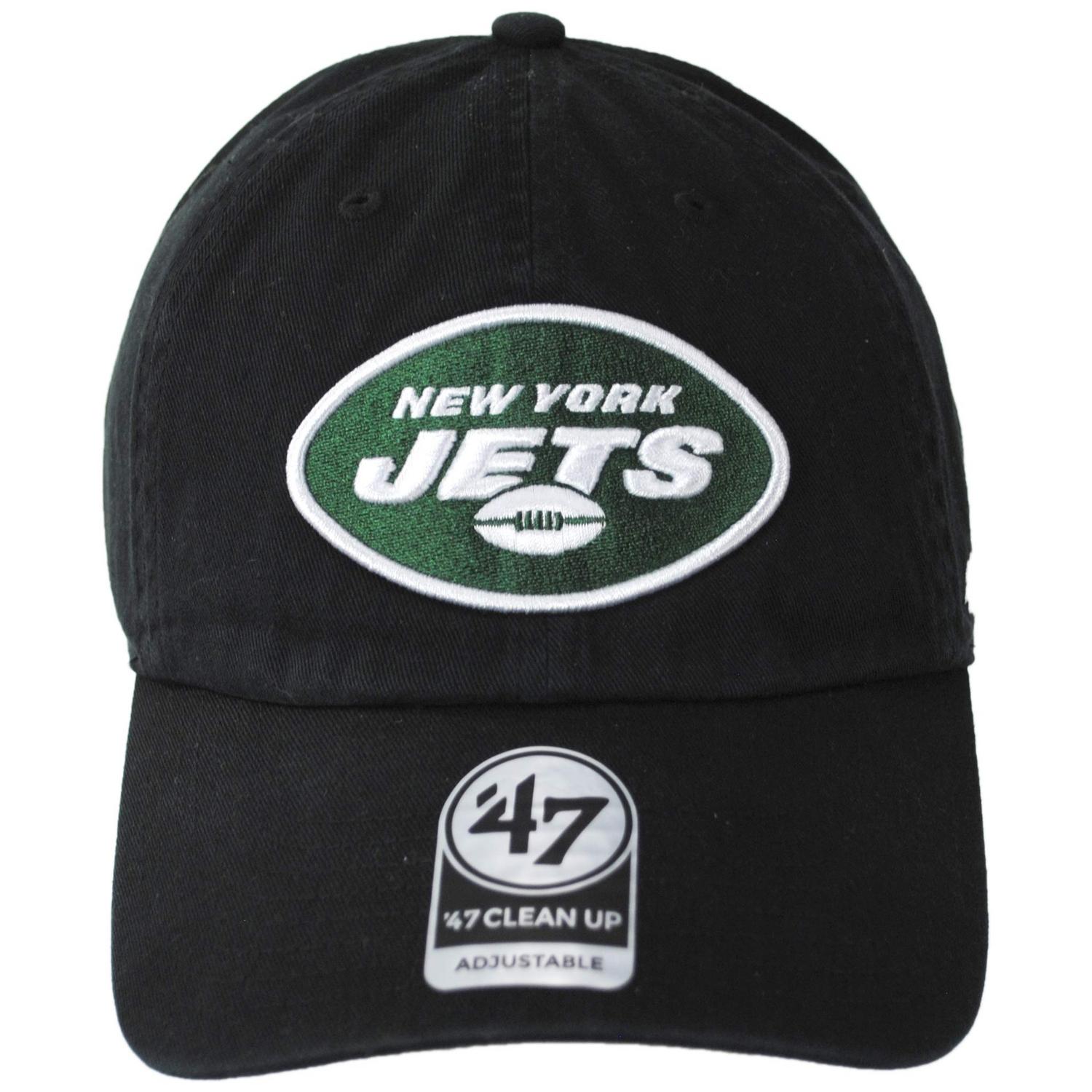 47 Brand | New York Jets NFL Clean Up Strapback Baseball Cap Dad Hat | 203700 | front | BLACK