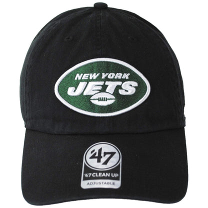 47 Brand | New York Jets NFL Clean Up Strapback Baseball Cap Dad Hat | 203700 | front | BLACK