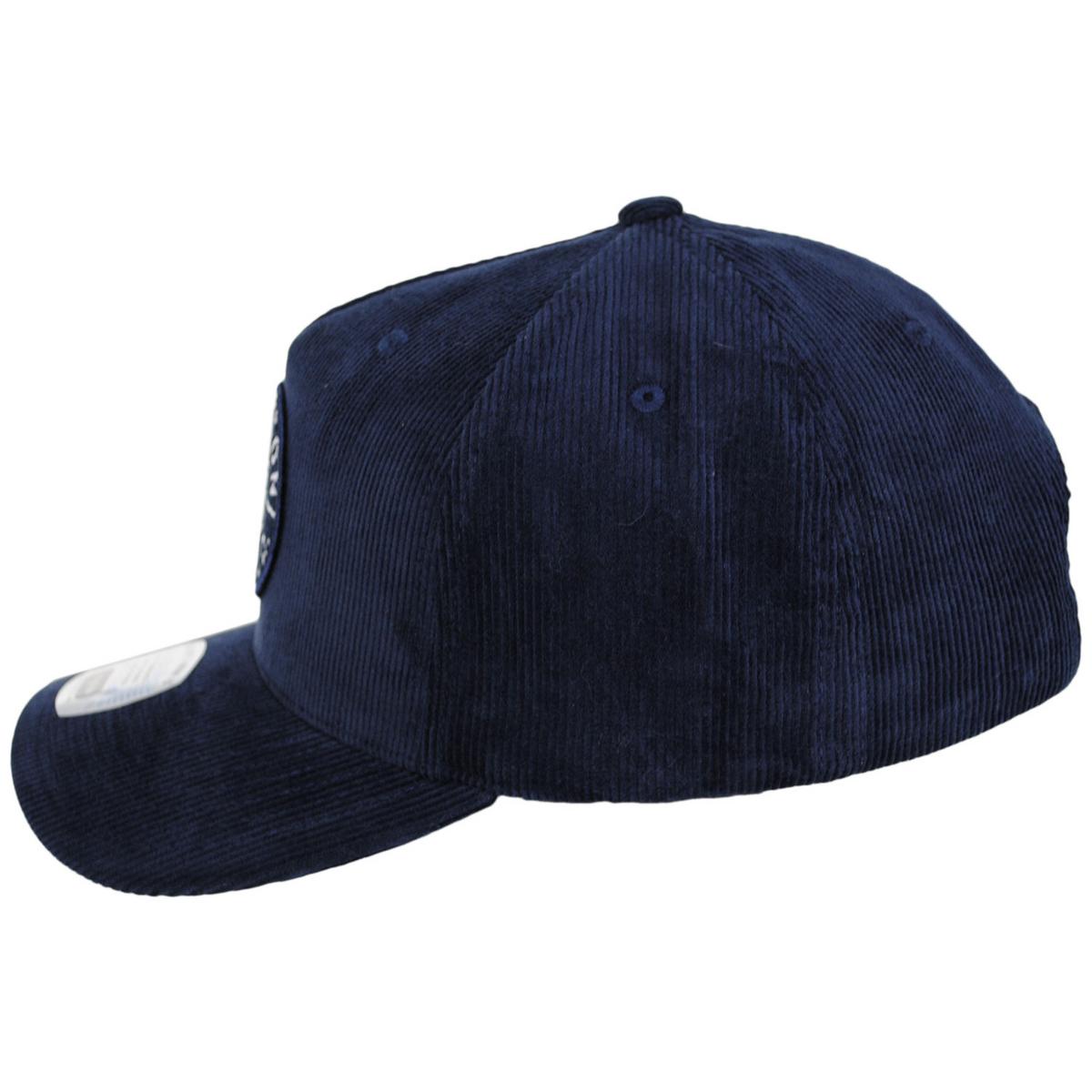 BRIXTON HATS | Crest 5-Panel Corduroy Snapback Baseball Cap | 201790HO24 | profile | WASHED NAVY CORD