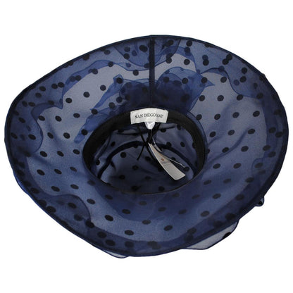 San Diego Hat Company | Dots Organza Boater Dress Hat | 121053 | under | NAVY DOT