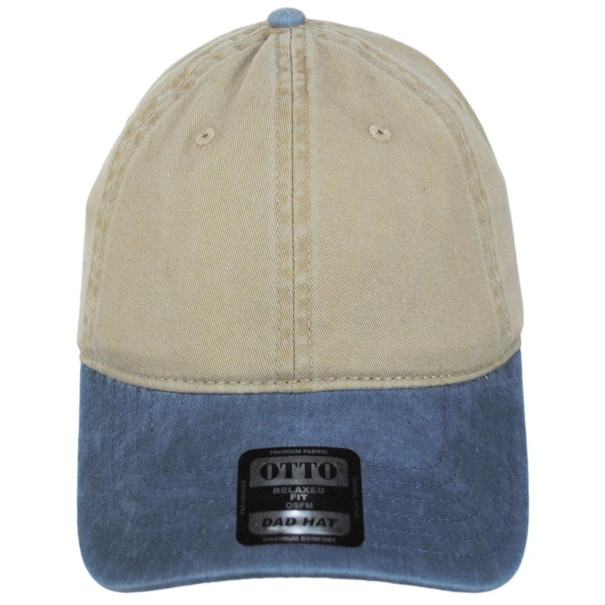Otto | LoPro Washed Pigment Dyed Cotton Twill Strapback Baseball Cap Dad Hat | 201404 | front | NAVY/KHAKI