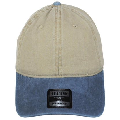 Otto | LoPro Washed Pigment Dyed Cotton Twill Strapback Baseball Cap Dad Hat | 201404 | front | NAVY/KHAKI