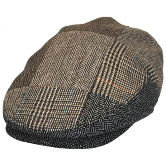 Jaxon Hats | Herringbone Patchwork Wool Blend Ivy Cap | 167734 | lead | BROWN/GREY