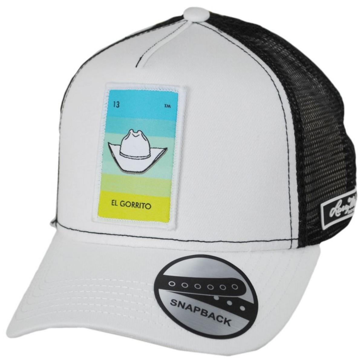 Larry Mahan Hats | Loteria El Gorrito Snapback Trucker Baseball Cap | 221325 | lead | WHITE