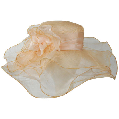 Jeanne Simmons | Organza Flower Triple Layer Sinamay Straw Boater Dress Hat | 120773 | lead | PINK