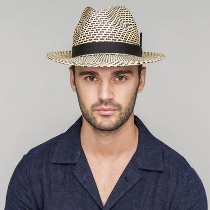 mens dress straw hats Bailey 1922 Hernen Panama Fedora Espresso Check / L