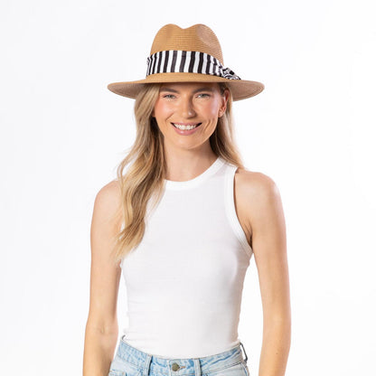 San Diego Hat Company | Gidget Ultrabraid Toyo Straw Fedora Hat | 103594 | lsftwo | BLACK/WHITE
