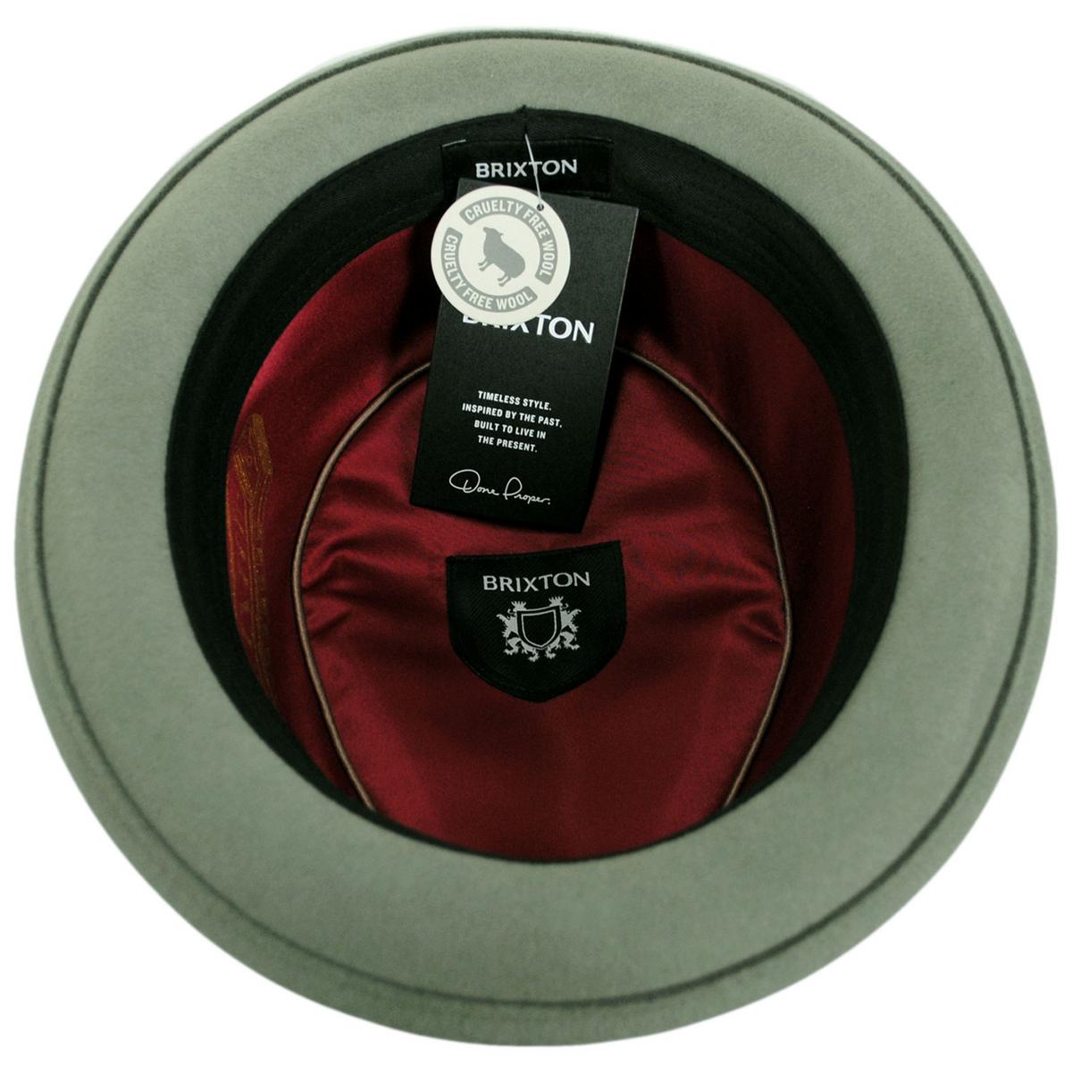 BRIXTON HATS | Stout Wool Felt Diamond Crown Fedora Hat | 135602 | under | LIGHT MOSS/COFFEE DIAMOND
