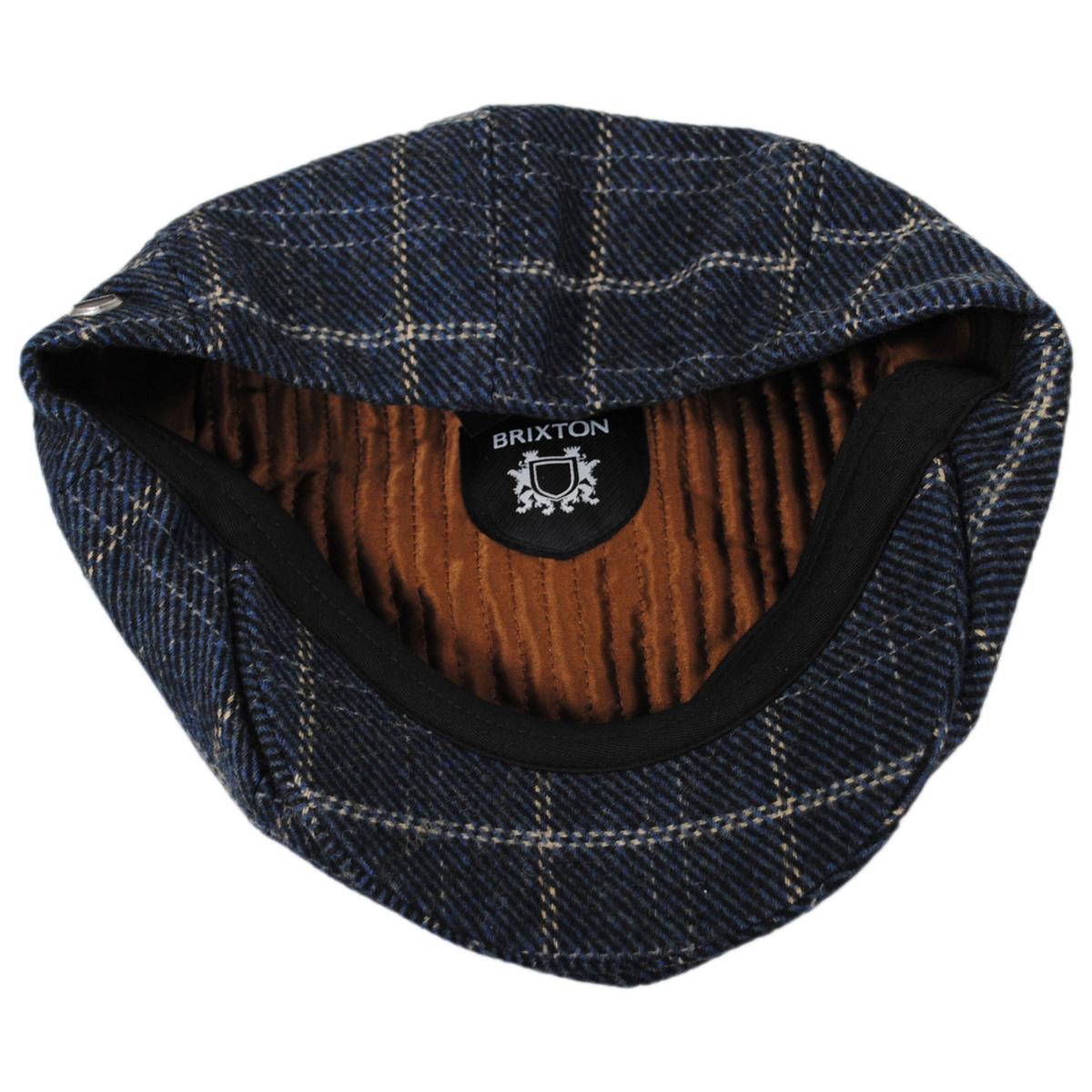 BRIXTON HATS | Brood Wool Blend Windowpane Plaid Newsboy Cap | 161520 | under | MOOD INDIGO/TAN