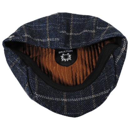 BRIXTON HATS | Brood Wool Blend Windowpane Plaid Newsboy Cap | 161520 | under | MOOD INDIGO/TAN