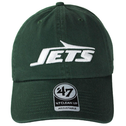 47 Brand | New York Jets NFL Clean Up Strapback Baseball Cap Dad Hat | 203700 | front | DARK GREEN