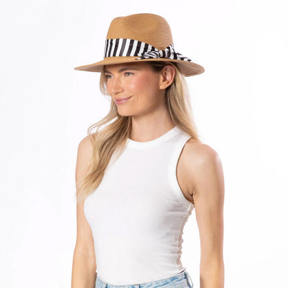 San Diego Hat Company | Gidget Ultrabraid Toyo Straw Fedora Hat | 103594 | lsfone | BLACK/WHITE